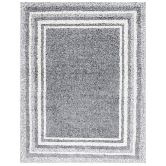 SAFAVIEH Border & Stripe Hyram Bordered Shag Area Rug, Grey/Ivory, 9' x 12'