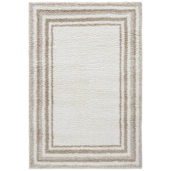 SAFAVIEH Border & Stripe Hyram Bordered Shag Area Rug, Ivory/Beige, 5'3" x 7'6"