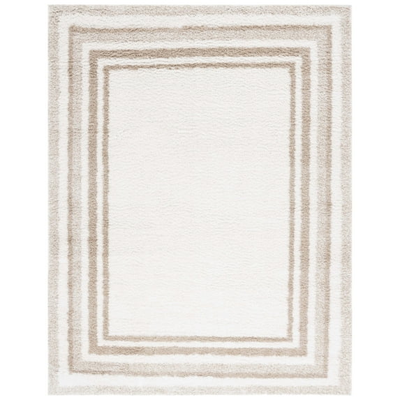 SAFAVIEH Border & Stripe Hyram Bordered Shag Area Rug, Ivory/Beige, 9' x 12'