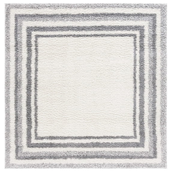SAFAVIEH Border & Stripe Hyram Bordered Shag Area Rug, Ivory/Grey, 6'7" x 6'7" Square