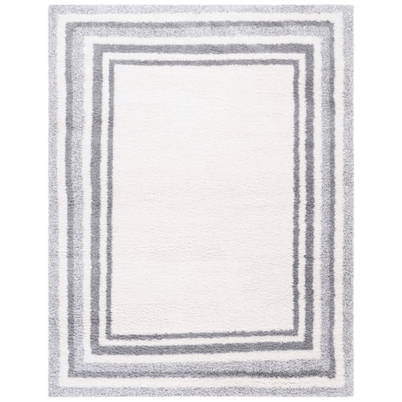 SAFAVIEH Border & Stripe Hyram Bordered Shag Area Rug, Ivory/Grey, 9' x 12'