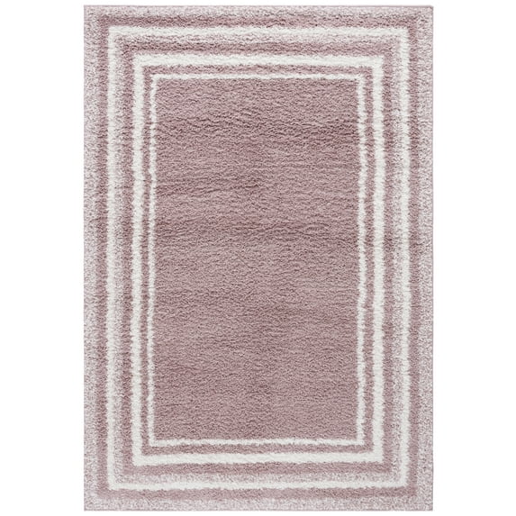 SAFAVIEH Border & Stripe Hyram Bordered Shag Area Rug, Pink/Ivory, 4'5" x 6'5"