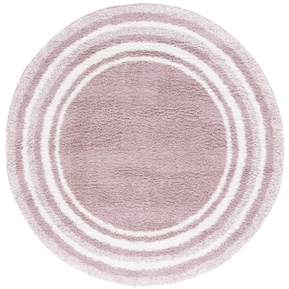 SAFAVIEH Border & Stripe Hyram Bordered Shag Area Rug, Pink/Ivory, 6'7" x 6'7" Round