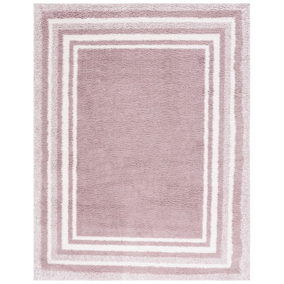 SAFAVIEH Border & Stripe Hyram Bordered Shag Area Rug, Pink/Ivory, 8' x 10'
