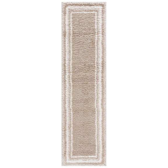SAFAVIEH Border & Stripe Hyram Bordered Shag Runner Rug, Beige/Ivory, 2'2" x 8'