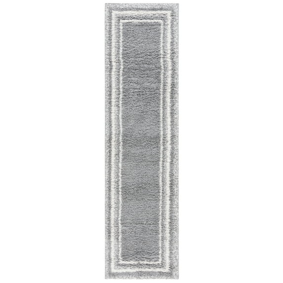 SAFAVIEH Border & Stripe Hyram Bordered Shag Runner Rug, Grey/Ivory, 2'2" x 8'