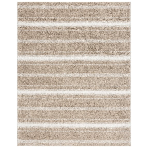 SAFAVIEH Border & Stripe Jerred Striped Shag Area Rug, Beige/Ivory, 8' x 10'