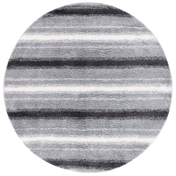 SAFAVIEH Border & Stripe Jerred Striped Shag Area Rug, Grey/Black, 6'7" x 6'7" Round