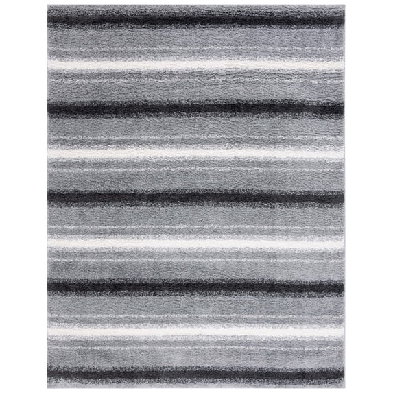 SAFAVIEH Border & Stripe Jerred Striped Shag Area Rug, Grey/Black, 9' x 12'