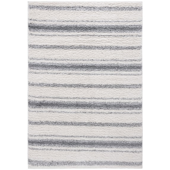 SAFAVIEH Border & Stripe Jerred Striped Shag Area Rug, Ivory/Grey, 4'5" x 6'5"