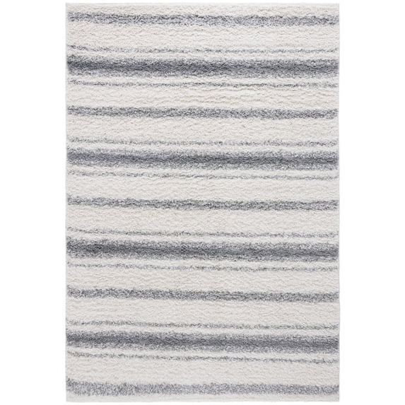 SAFAVIEH Border & Stripe Jerred Striped Shag Area Rug, Ivory/Grey, 5'3" x 7'6"