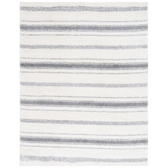 SAFAVIEH Border & Stripe Jerred Striped Shag Area Rug, Ivory/Grey, 8' x 10'