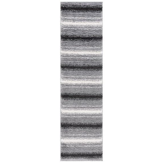 SAFAVIEH Border & Stripe Jerred Striped Shag Runner Rug, Grey/Black, 2'2" x 8'