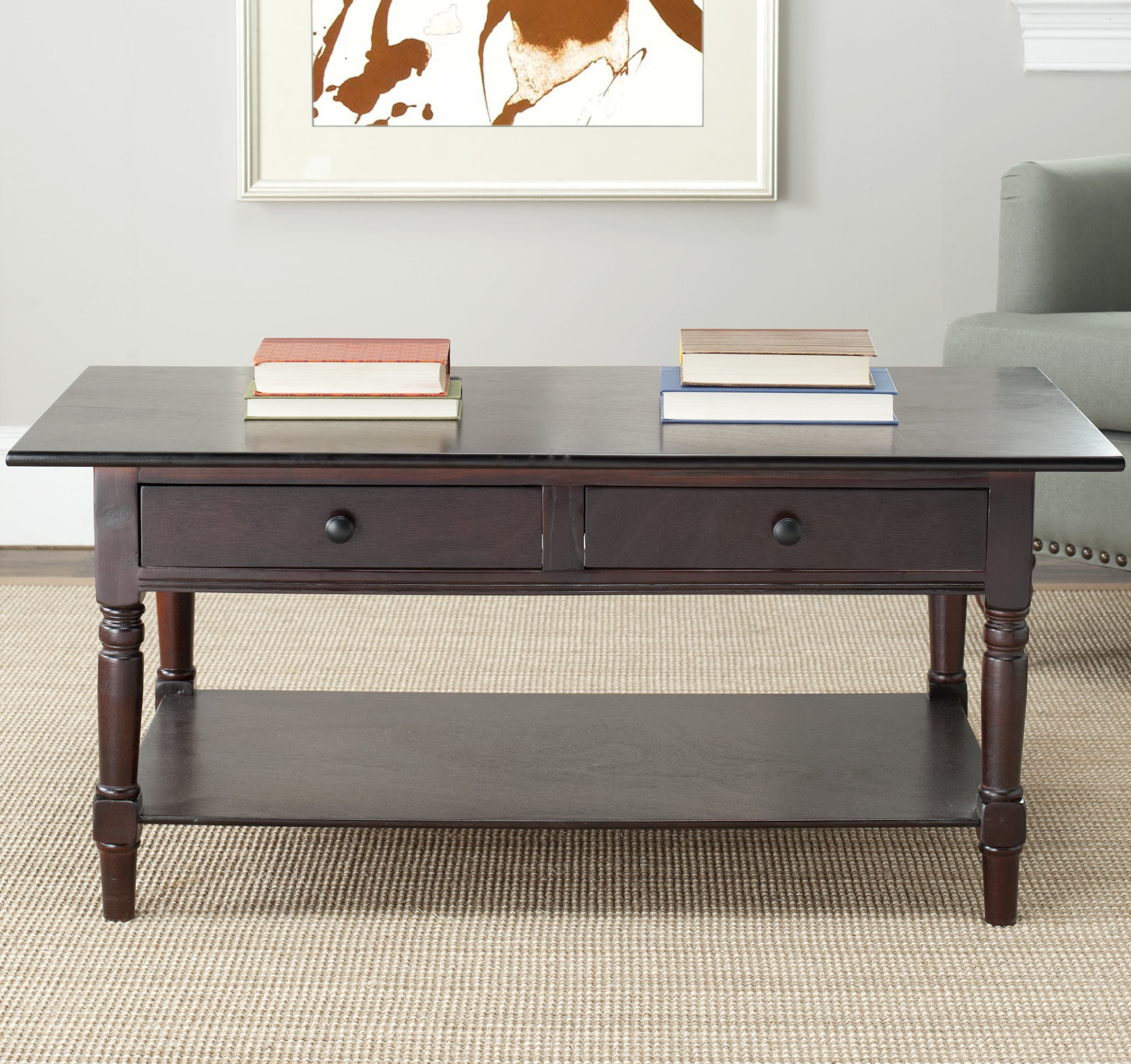 SAFAVIEH Boris Solid Contemporary 2 Drawer Coffee Table, Dark Cherry
