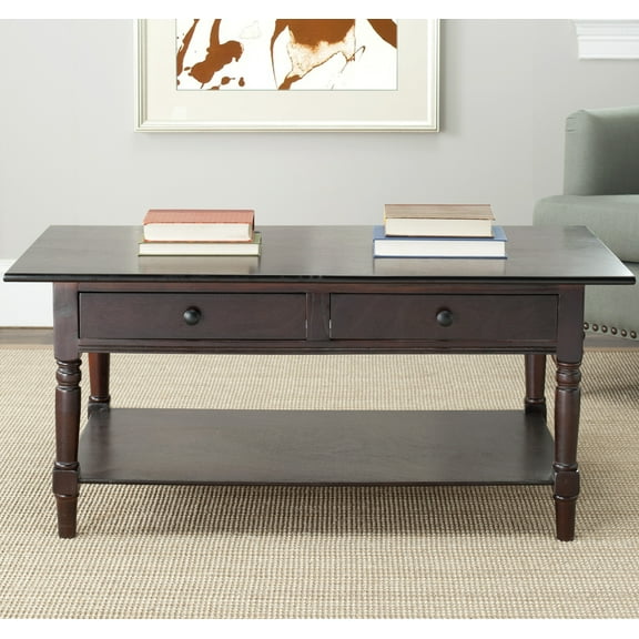 SAFAVIEH Boris Solid Contemporary 2 Drawer Coffee Table, Dark Cherry