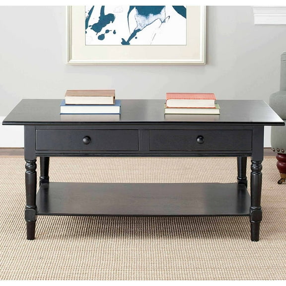 SAFAVIEH Boris Solid Contemporary 2 Drawer Coffee Table, Distressed Black