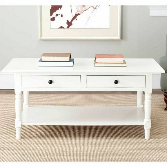SAFAVIEH Boris Solid Contemporary 2 Drawer Coffee Table, Distressed Cream