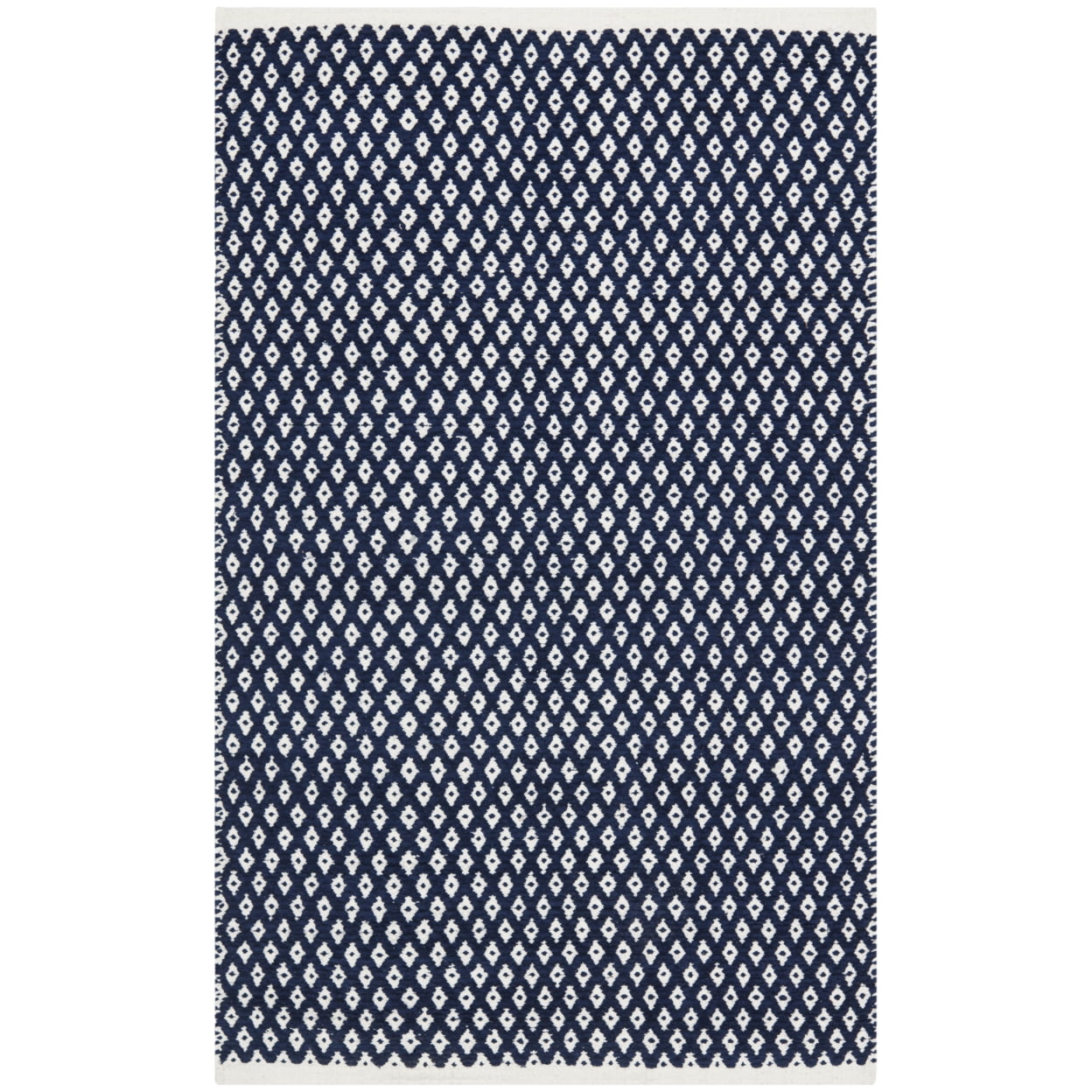 Navy and White Geometric Wool Cotton Area Rug