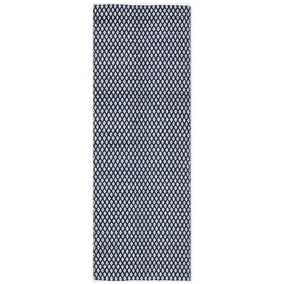 SAFAVIEH Boston Angelica Diamond Trellis Cotton Runner Rug, Navy, 2'3" x 11'