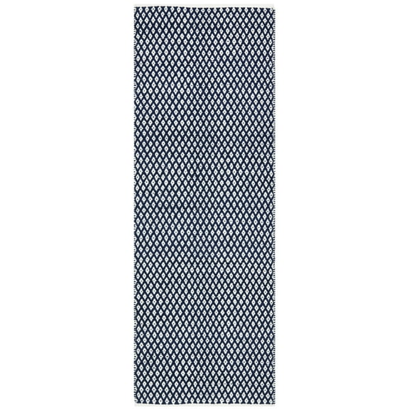 SAFAVIEH Boston Angelica Diamond Trellis Cotton Runner Rug, Navy, 2'3" x 9'