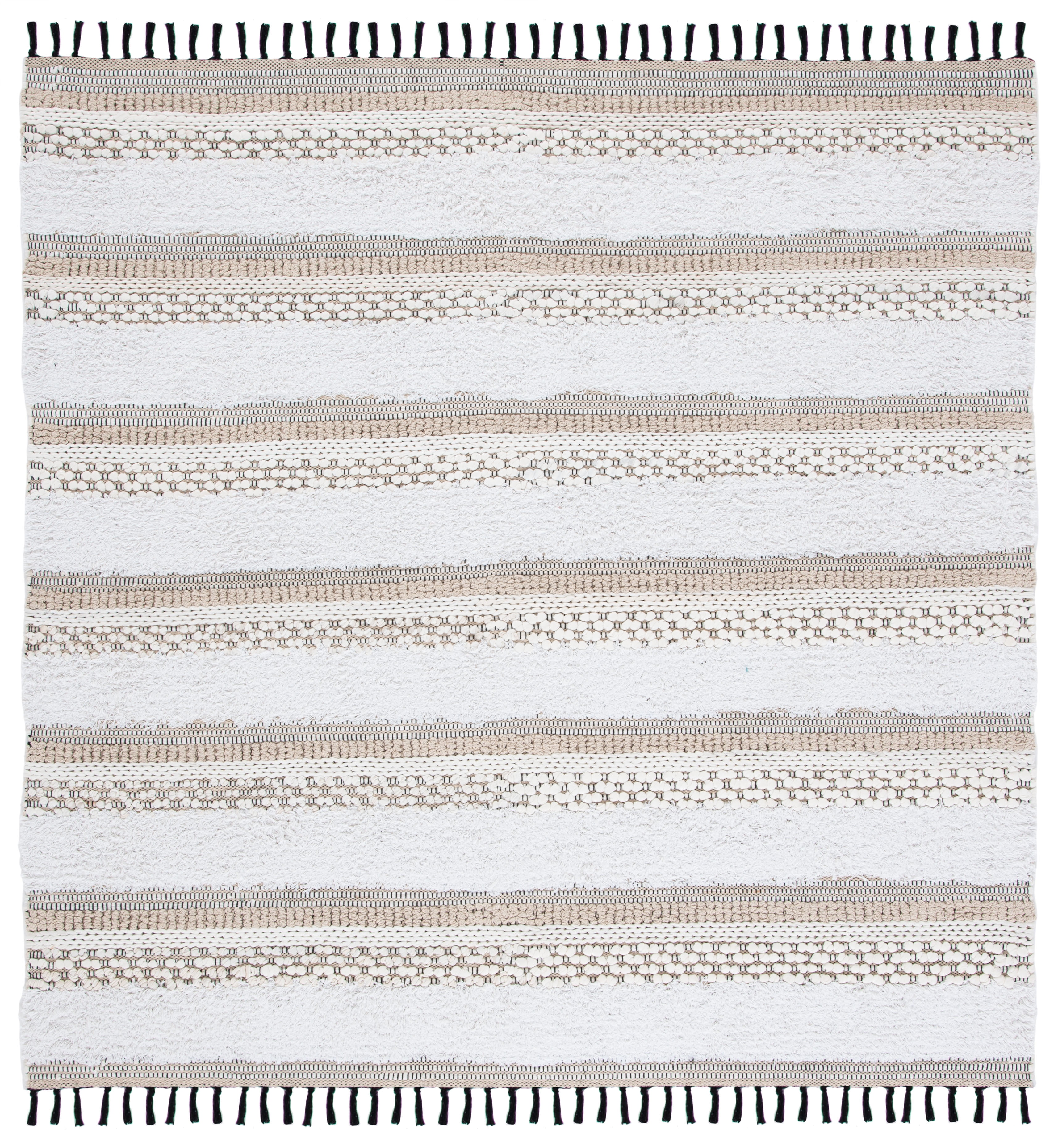 SAFAVIEH Boston Annandale Striped Cotton Area Rug, Ivory/Beige, 8' x 8' Square