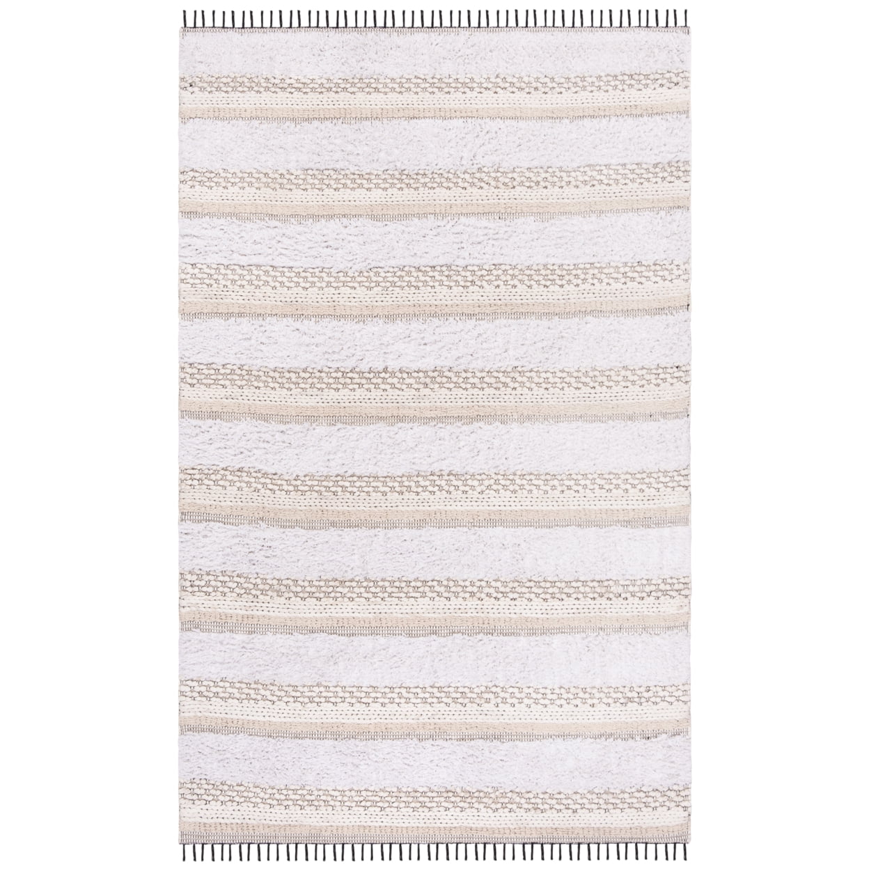 Ivory and Beige Striped Wool Cotton Runner Rug