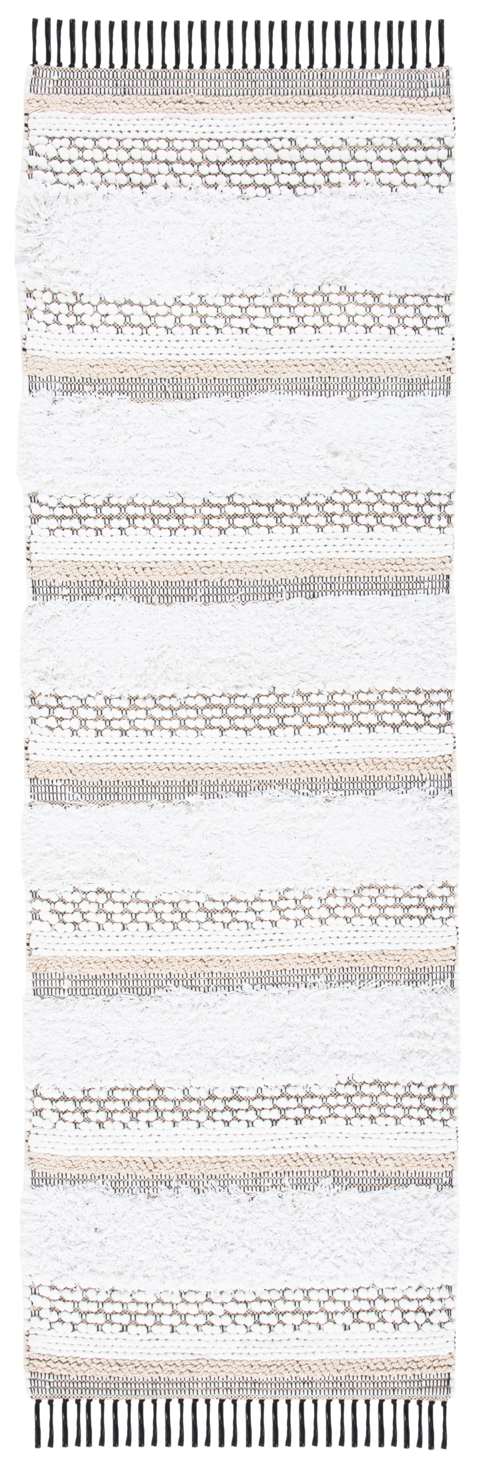 Ivory and Beige Handwoven Cotton Geometric Runner Rug