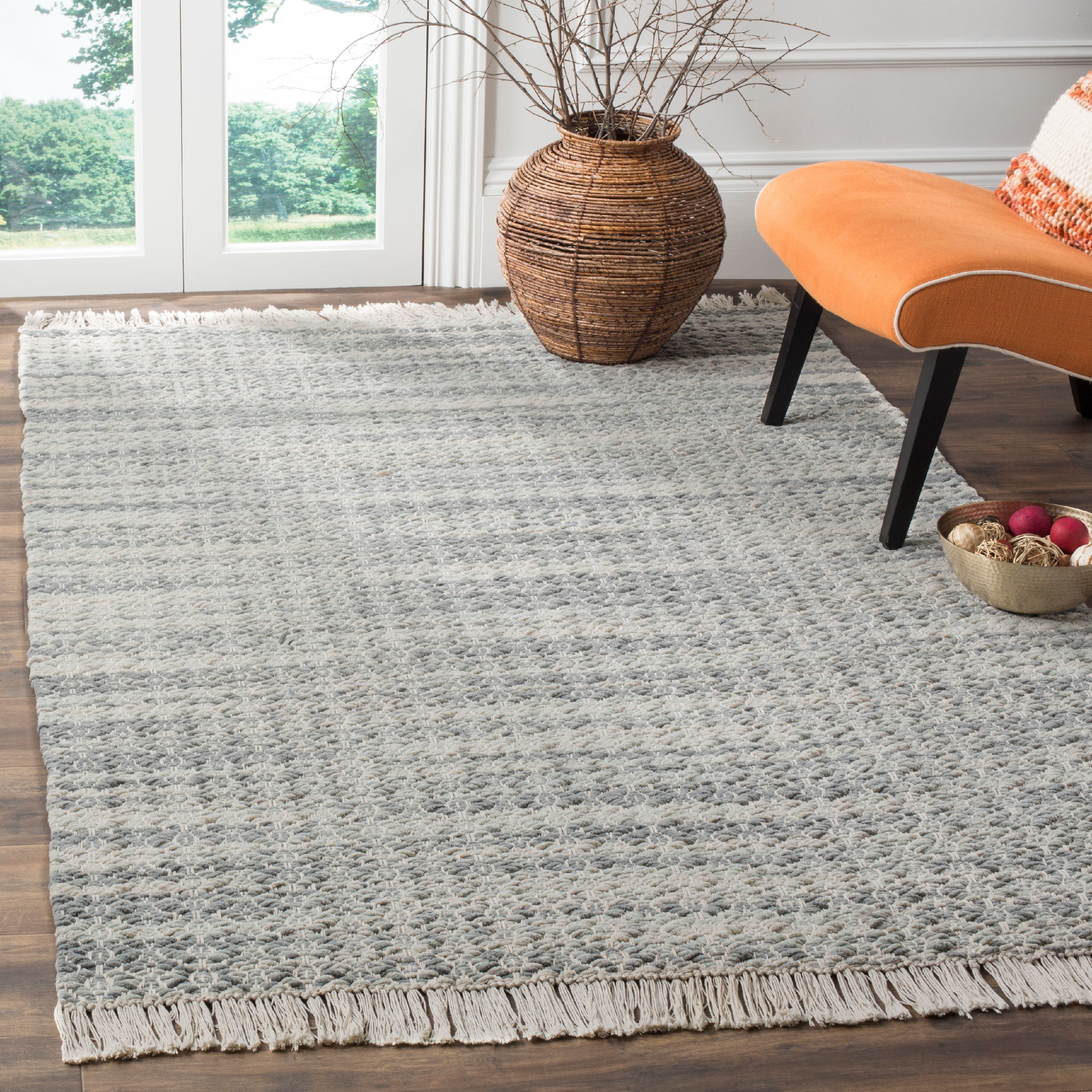 SAFAVIEH Boston Delmar Geometric Cotton Area Rug, Grey/Ivory, 6' x 9'