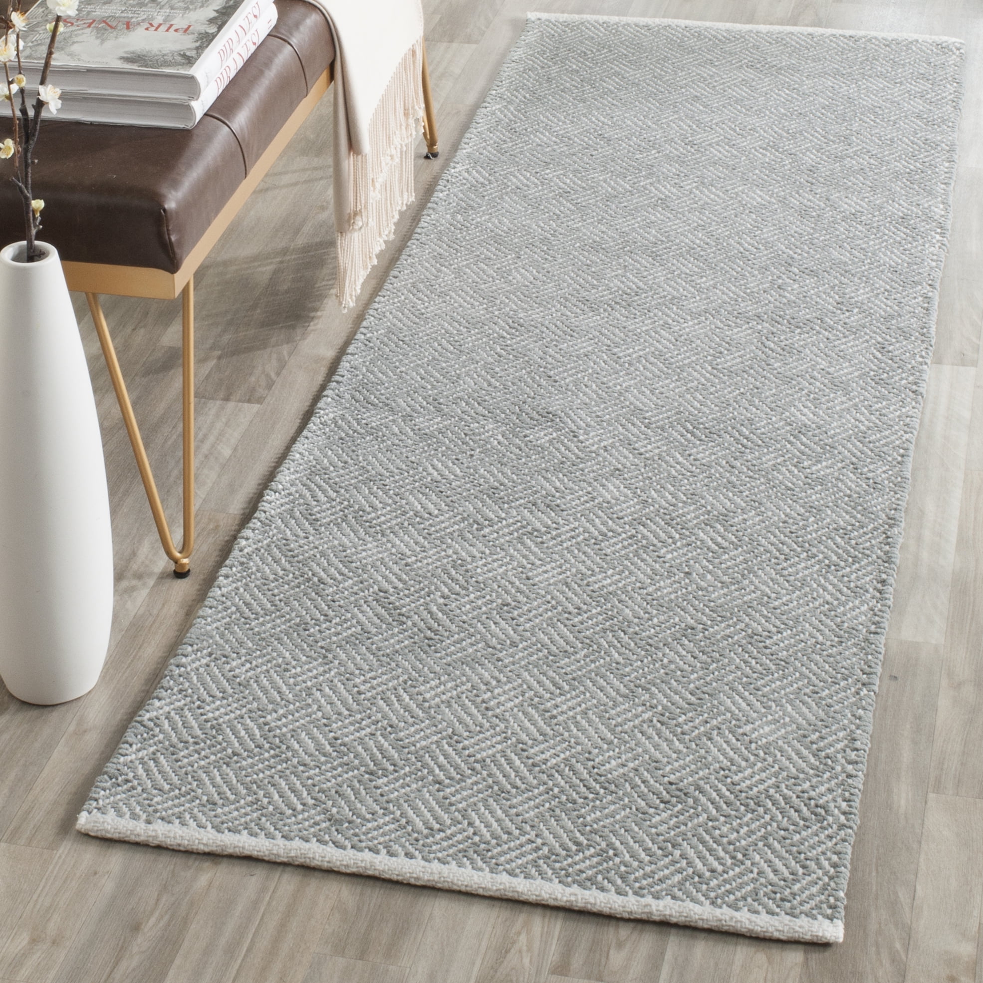 SAFAVIEH Boston Donnchad Geometric Cotton Runner Rug, Grey, 2'3" x 11'