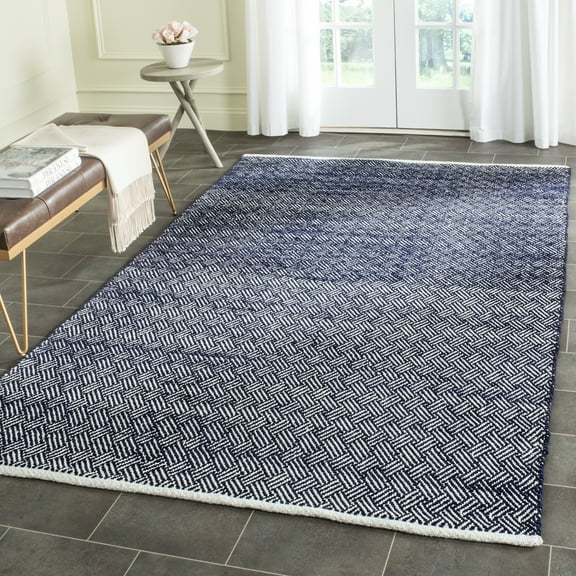 SAFAVIEH Boston Donnchad Striped Cotton Area Rug, Navy, 8' x 8' Square