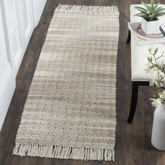 SAFAVIEH Boston Lavonne Geometric Braided Cotton Runner Rug, Beige/Ivory, 2'3" x 7'