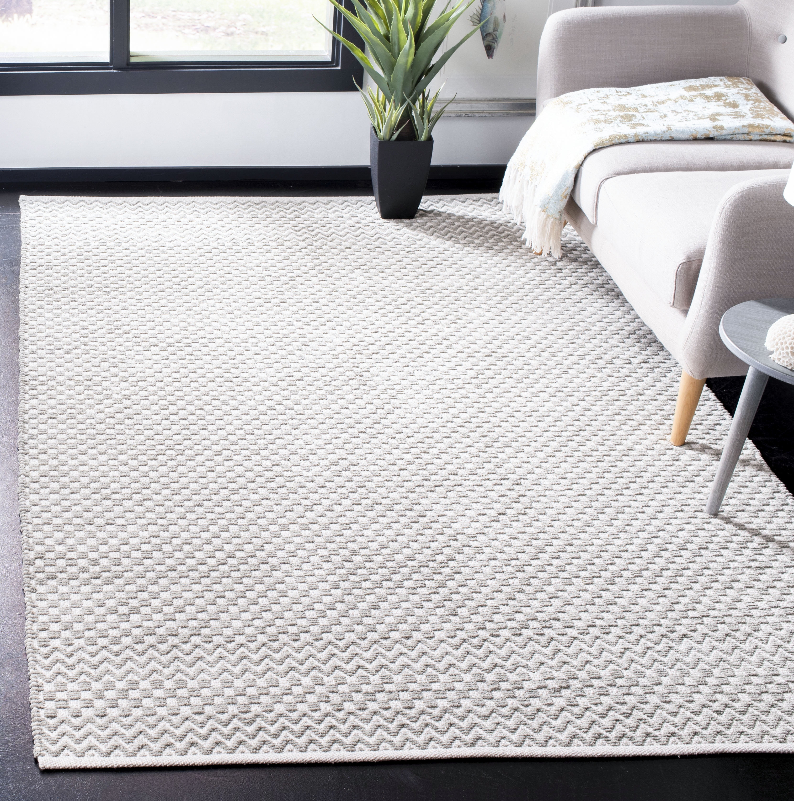 SAFAVIEH Boston Peter Geometric Cotton Area Rug, Grey, 5' x 8'