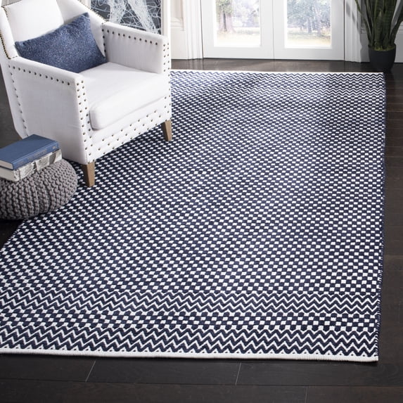 SAFAVIEH Boston Peter Geometric Cotton Area Rug, Navy, 6' x 9'