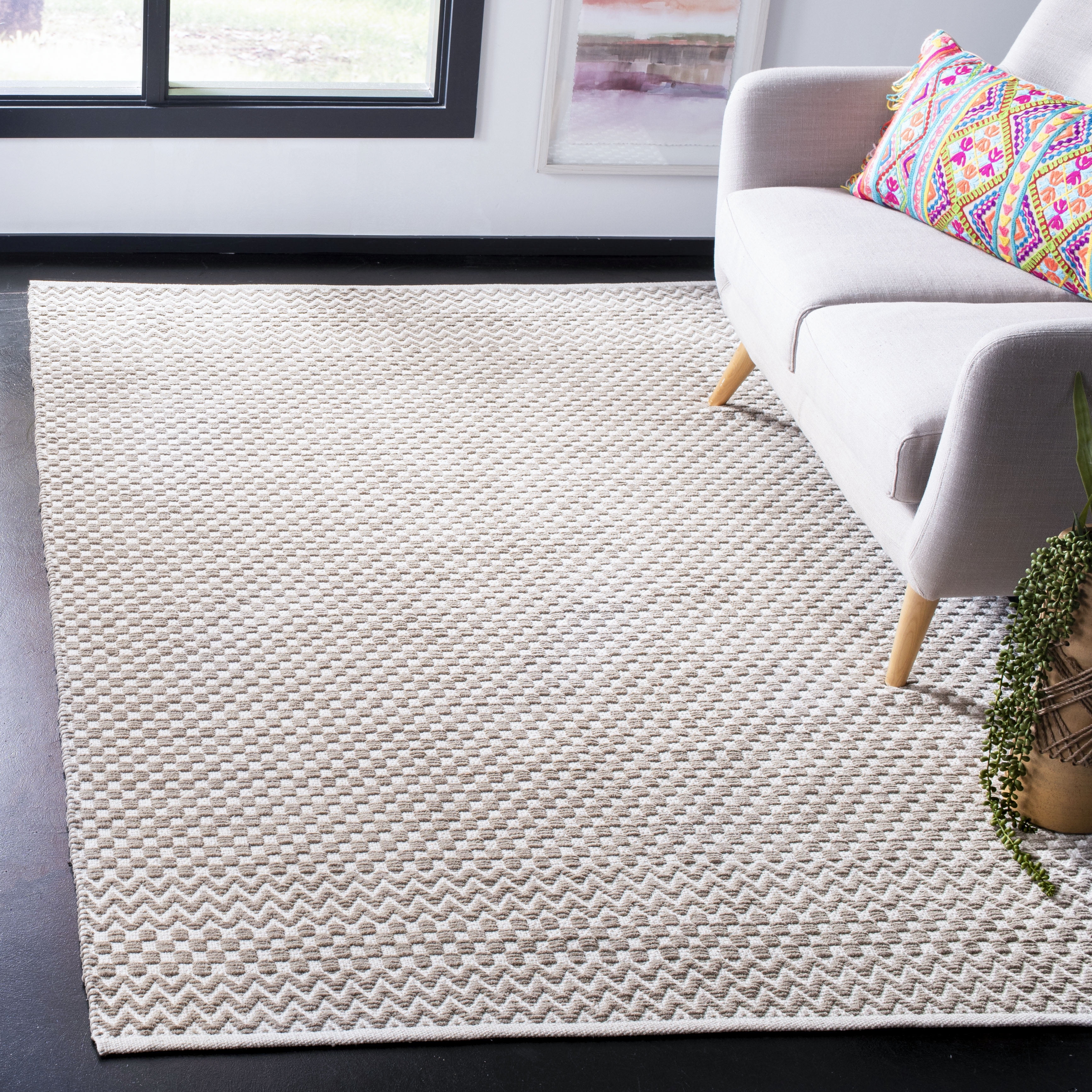 SAFAVIEH Boston Peter Geometric Cotton Area Rug, Taupe, 4' x 6'