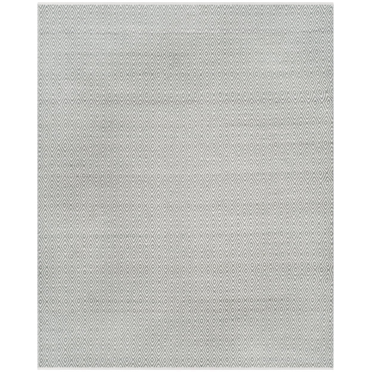 Hand-Woven Geometric Square Gray Wool-Cotton Area Rug, 8'x8'