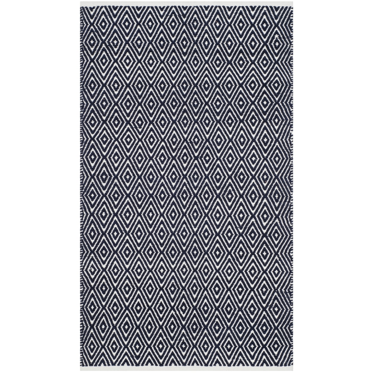 Navy Geometric Handwoven Cotton-Wool Blend Area Rug, 3' x 5'