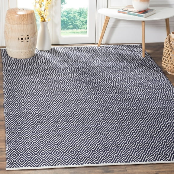 SAFAVIEH Boston Victoria Geometric Cotton Area Rug, Navy, 4' x 4' Square
