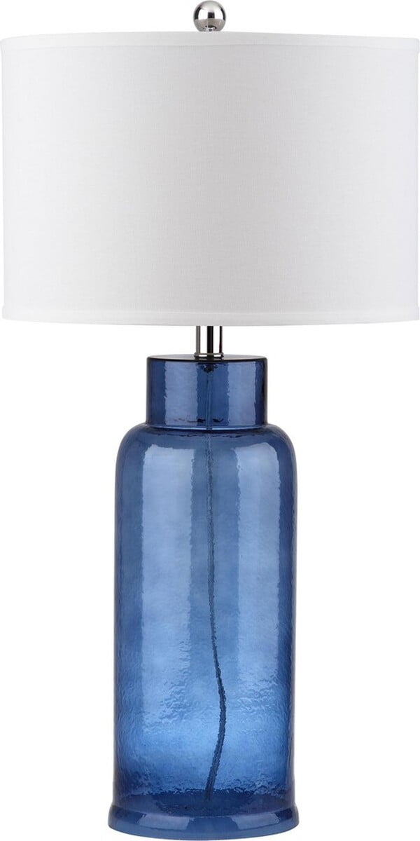 Blue Glass Table Lamp Set with Silver Base and USB Port