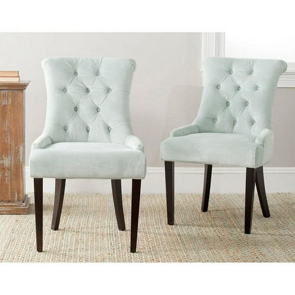 SAFAVIEH Bowie 20" H Tufted Side Chair, Light Blue/Espresso, Set of 2