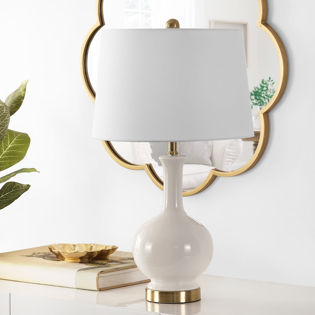 Bowie 26" Cream Ceramic Arc Table Lamp