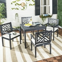 SAFAVIEH Bradbury Outdoor Modern 5 Piece Dining Set with Cushion, Dark Slate Grey/Beige