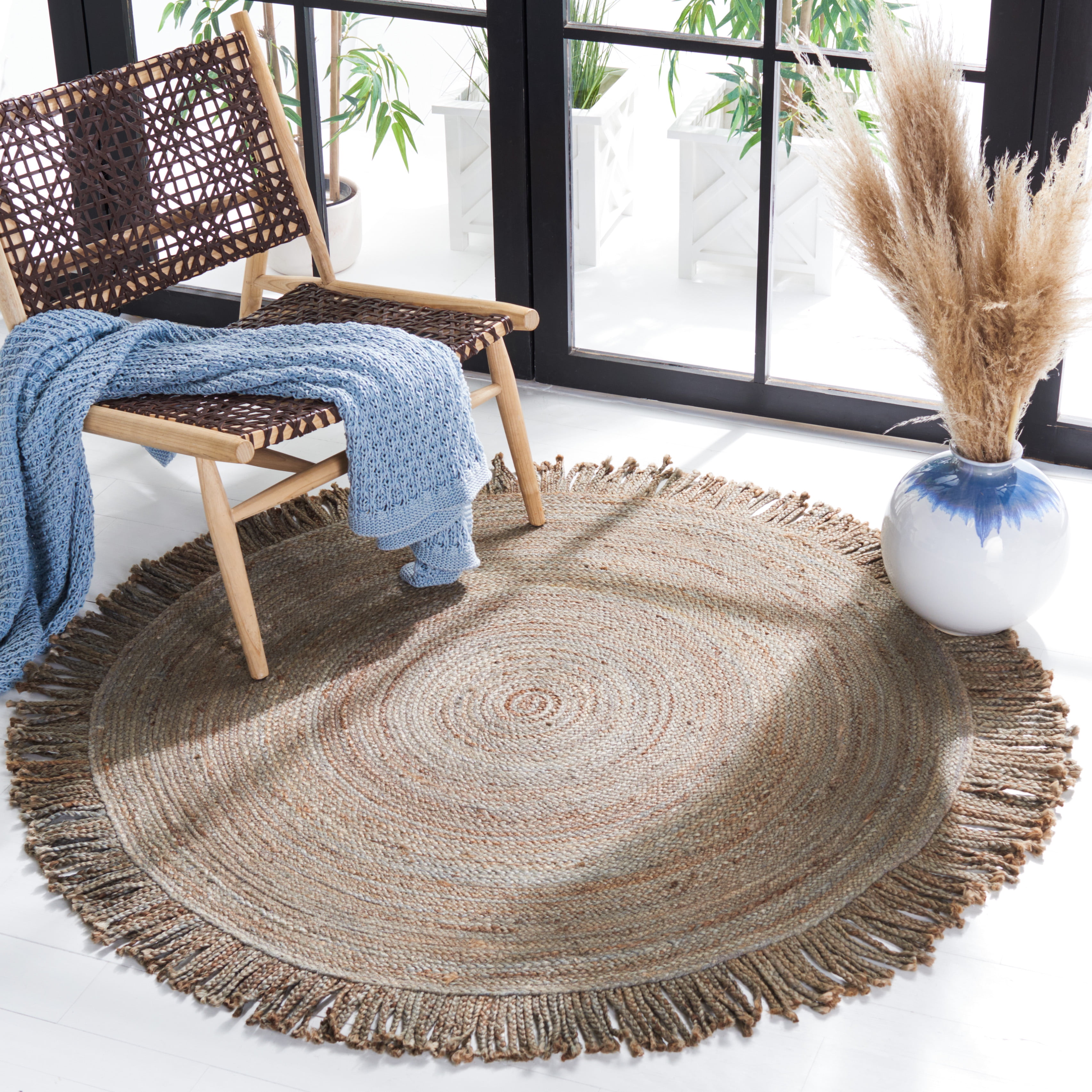 SAFAVIEH Braided Abby Solid Reversible Area Rug, Gray, 6' x 6' Round
