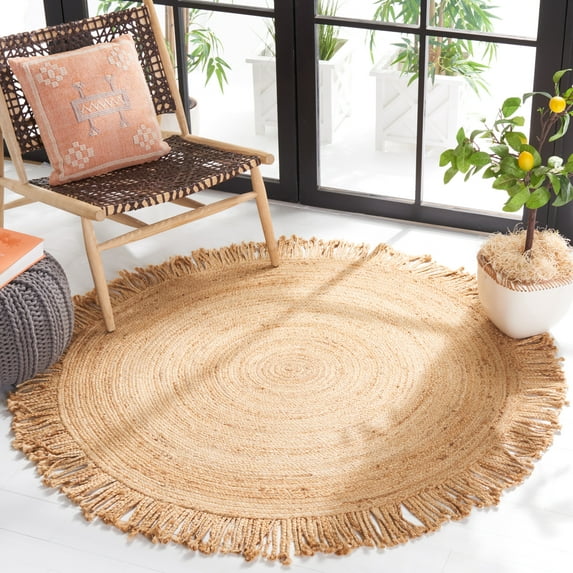 SAFAVIEH Braided Abby Solid Reversible Area Rug, Natural, 4' x 4' Round