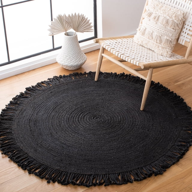 SAFAVIEH Braided Abby Solid Reversible Area Rug, Black, 6' x 6' Round