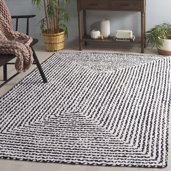 SAFAVIEH Braided Anabella Bordered Cotton Reversible Area Rug, Black/Ivory, 3' x 5'