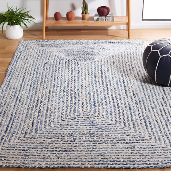 SAFAVIEH Braided Anabella Bordered Cotton Reversible Area Rug, Blue/Ivory, 4' x 6'