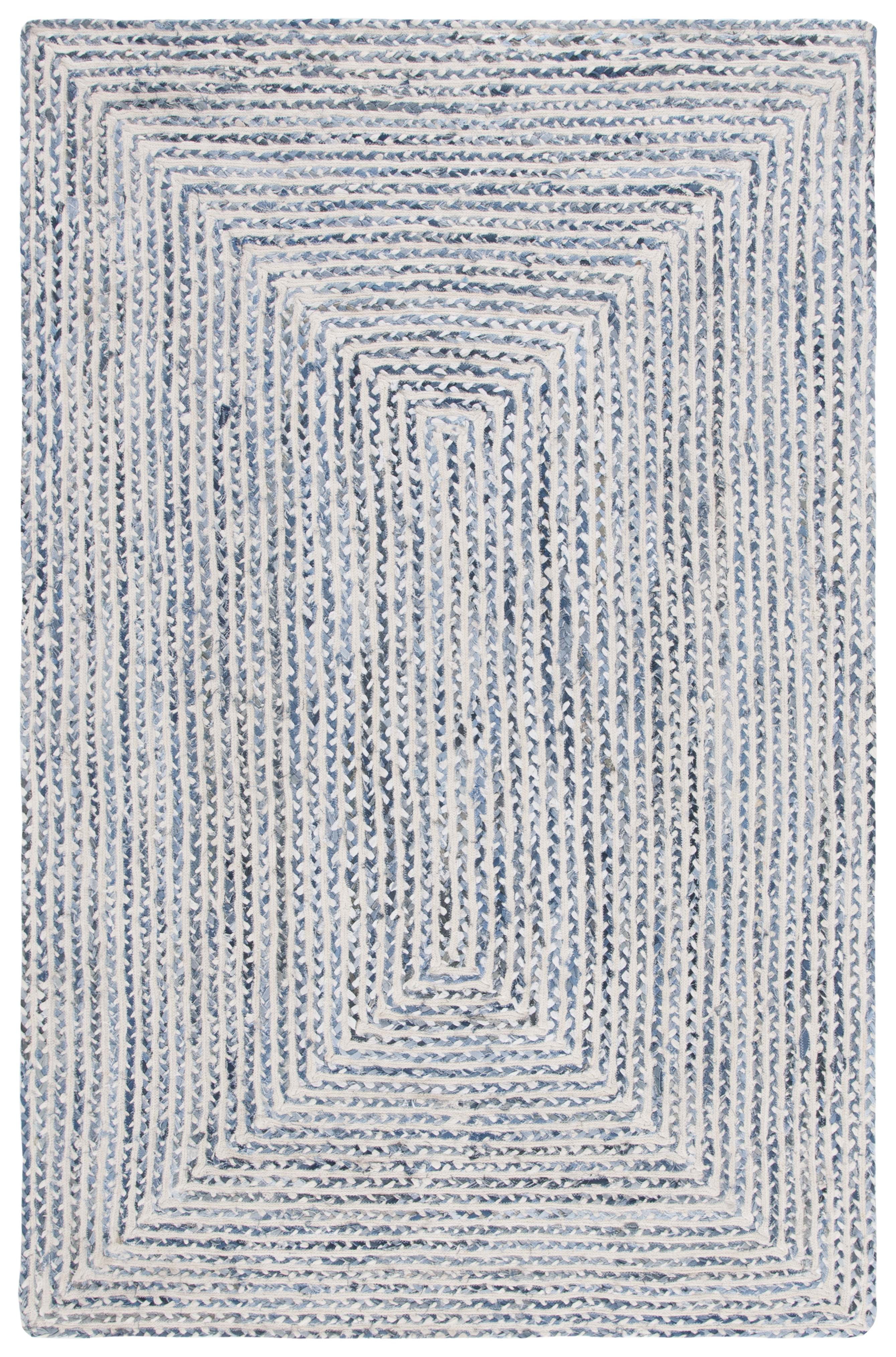 Handmade Blue and Ivory Braided Cotton Area Rug, 5' x 8'