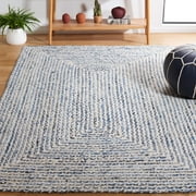 SAFAVIEH Braided Anabella Bordered Cotton Reversible Area Rug, Blue/Ivory, 5' x 8'