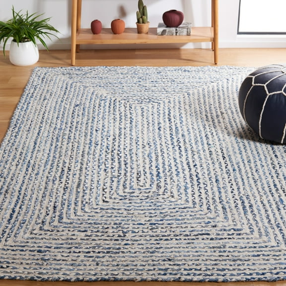 SAFAVIEH Braided Anabella Bordered Cotton Reversible Area Rug, Blue/Ivory, 6' x 9'