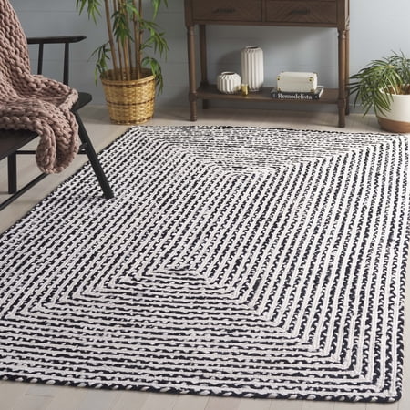 SAFAVIEH Braided Anabella Bordered Cotton Reversible Area Rug, Black/Ivory, 2' x 3'